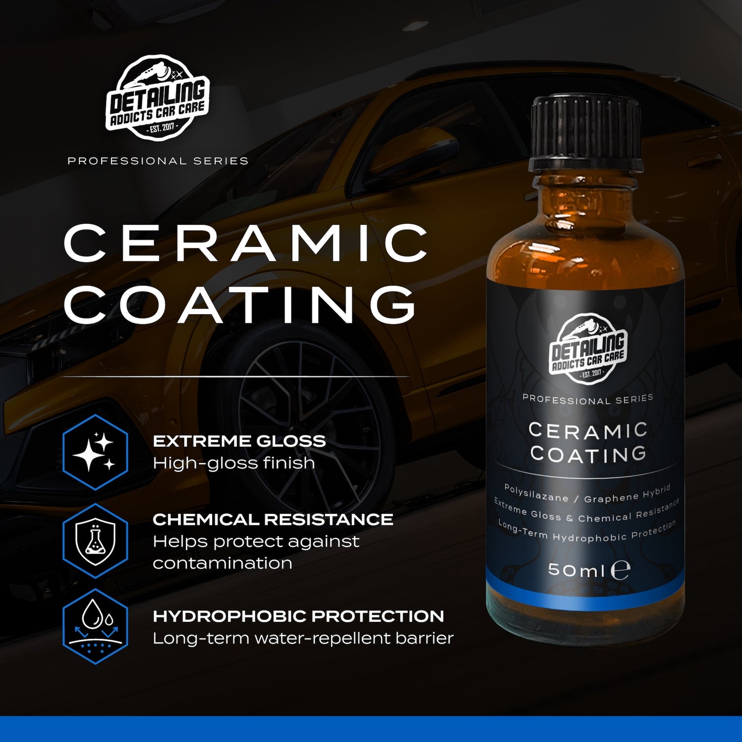 Ceramic Coating Prep & Protect Kit - Ceramic Coating 50ml + Paint Surface & Windscreen De-Waxer 100ml